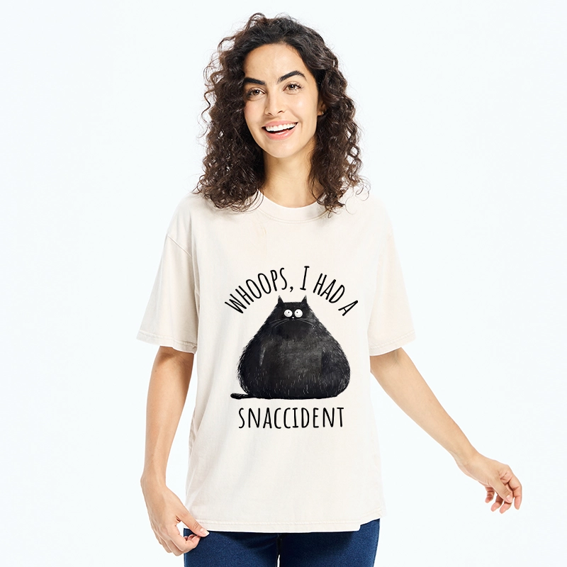 Tokyo-Tiger Overfed Cat Funny Snack Art Washed T-Shirt