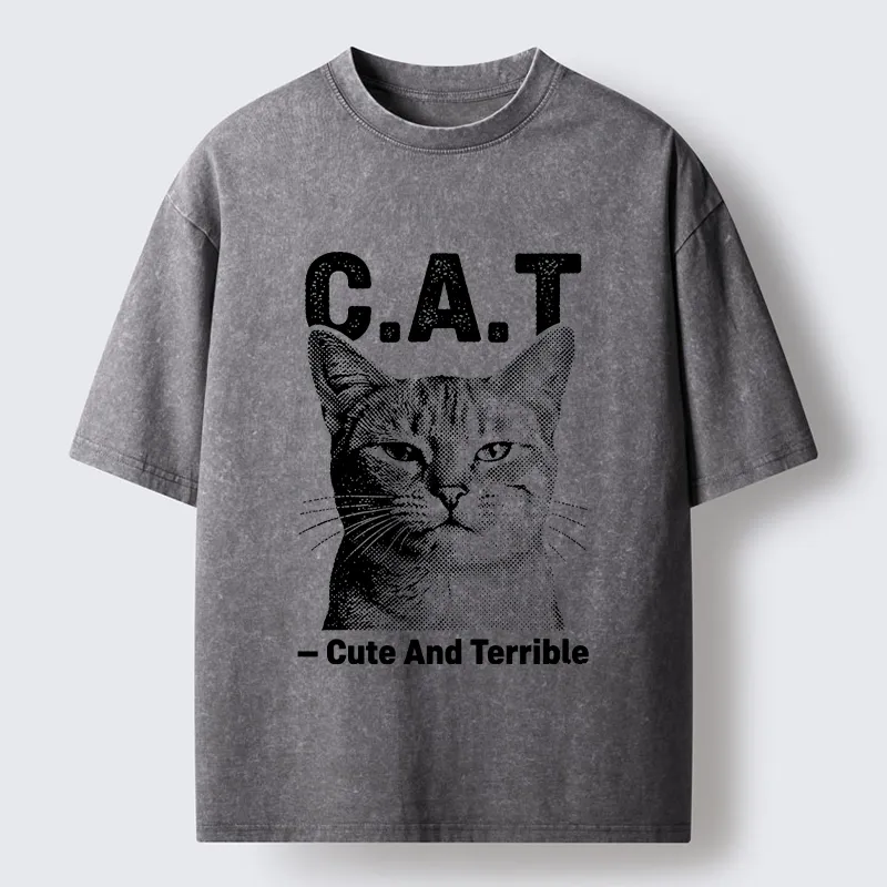 Tokyo-Tiger Cute Terrible Cat Washed T-Shirt