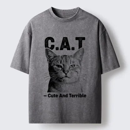 Tokyo-Tiger Cute Terrible Cat Washed T-Shirt