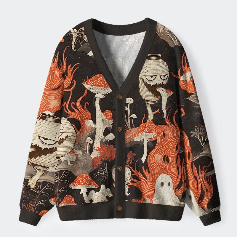 Tokyo-Tiger Japanese Lantern Ghost Ugly Cardigan Sweater