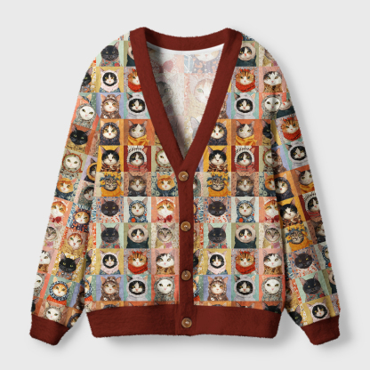 Tokyo-Tiger Kitty Quilt Ugly Cardigan Sweater