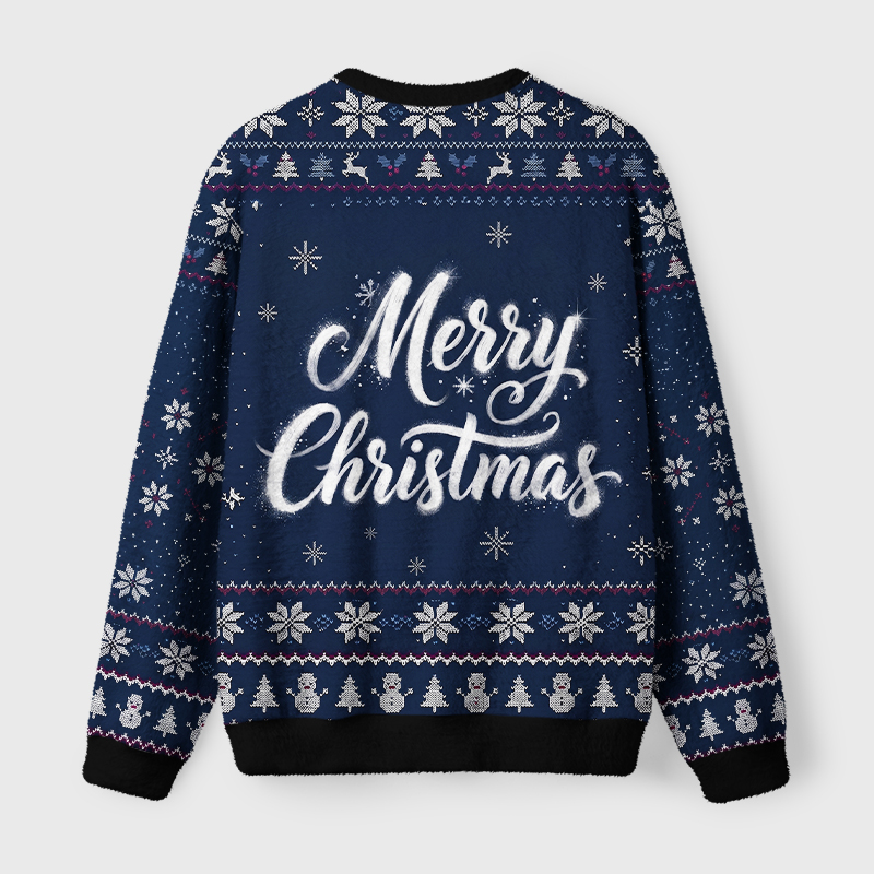 Tokyo-Tiger Black Cat Adorned by Snow Fuzzy Christmas Ugly Sweatshirt