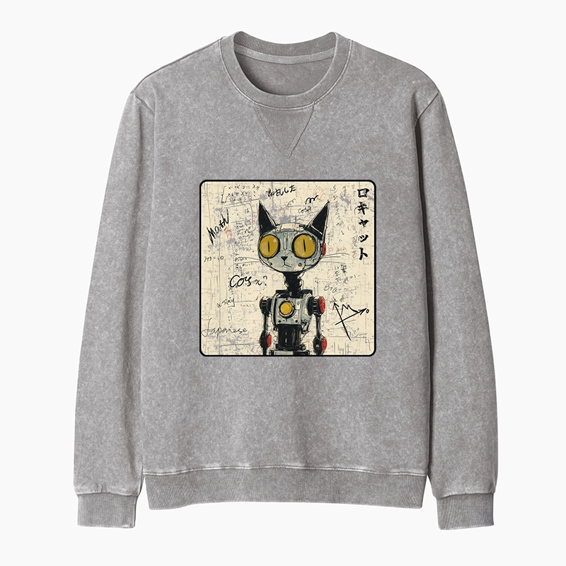 Tokyo-Tiger Robot Cat Washed Terry Sweatshirt