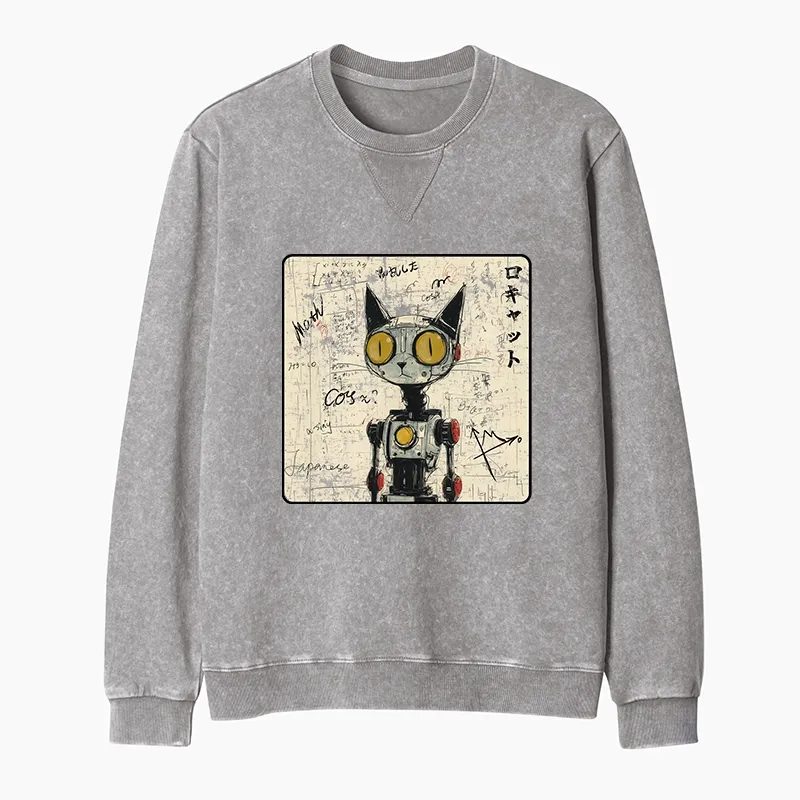 Tokyo-Tiger Robot Cat Washed Terry Sweatshirt