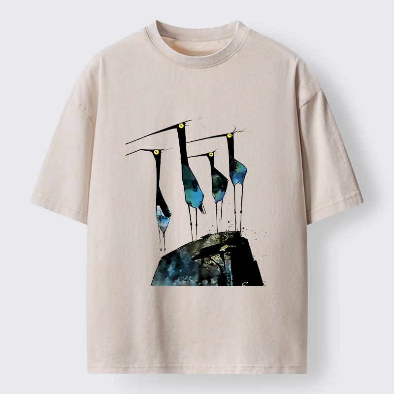 Tokyo‑Tiger Abstract Crane Art Washed T-Shirt