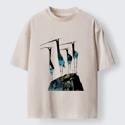 Tokyo‑Tiger Abstract Crane Art Washed T-Shirt