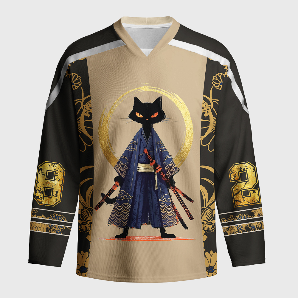 Tokyo-Tiger Samurai Black Cat Long-Sleeve Hockey Jersey