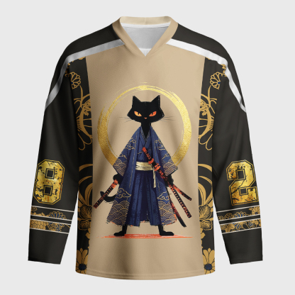 Tokyo-Tiger Samurai Black Cat Long-Sleeve Hockey Jersey