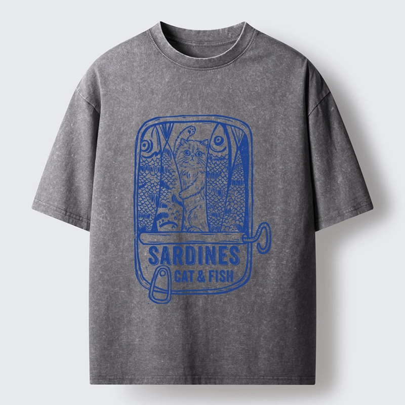 Tokyo‑Tiger Cat Inside Sardine Can Washed T‑Shirt