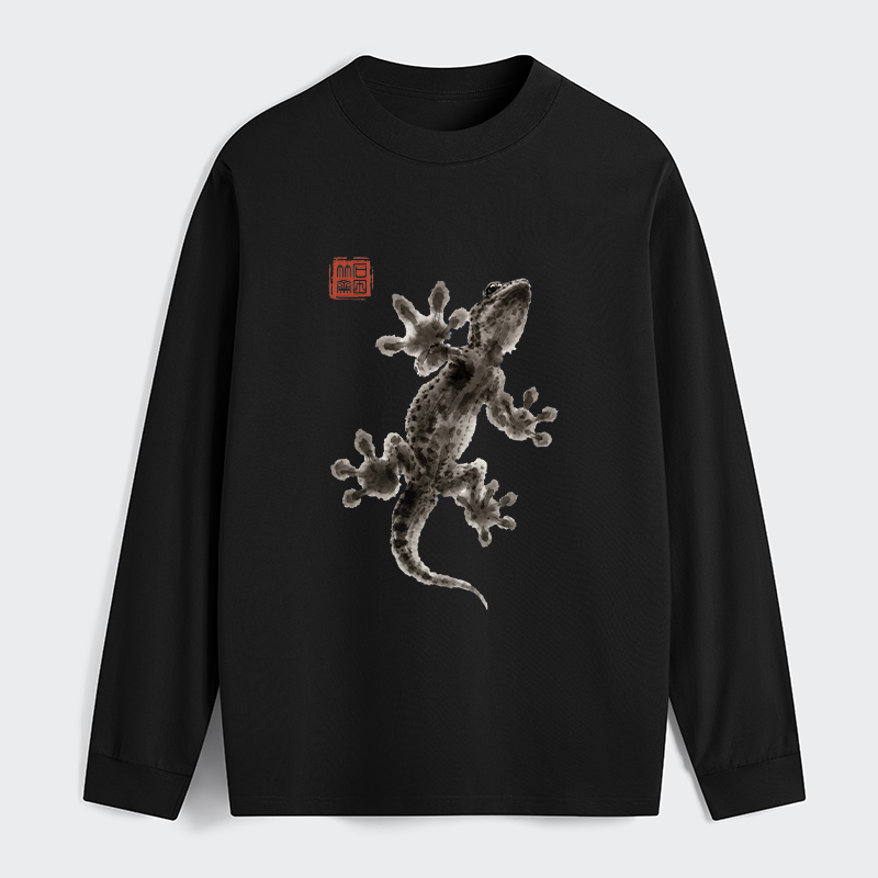 Tokyo-Tiger Minimal Asian Ink Brush Gecko Vibe Classic Long Sleeve T-Shirt