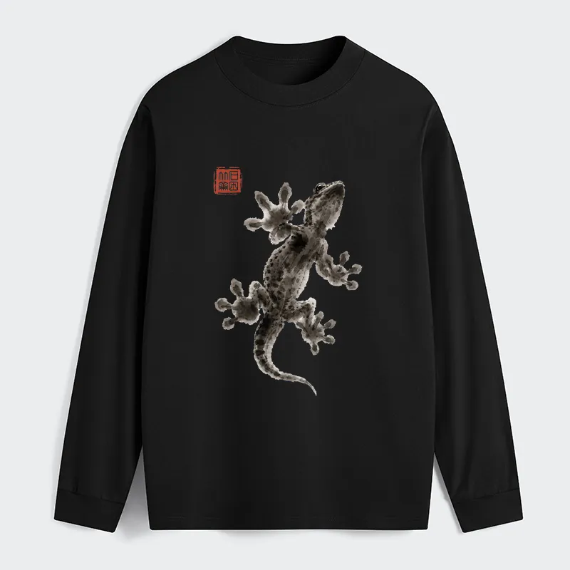 Tokyo-Tiger Minimal Asian Ink Brush Gecko Vibe Classic Long Sleeve T-Shirt