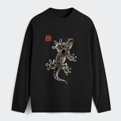 Tokyo-Tiger Minimal Asian Ink Brush Gecko Vibe Classic Long Sleeve T-Shirt