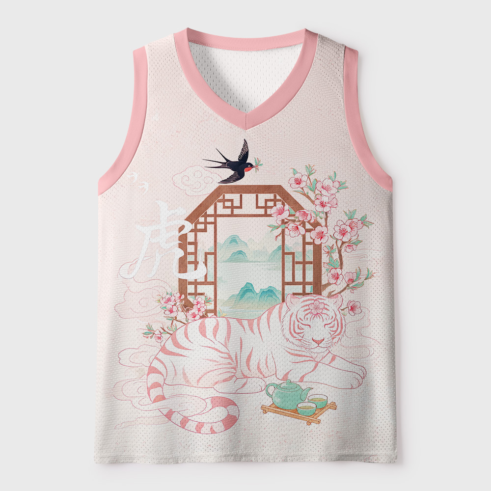 Tokyo-Tiger Sakura White Tiger Mesh Tank Top