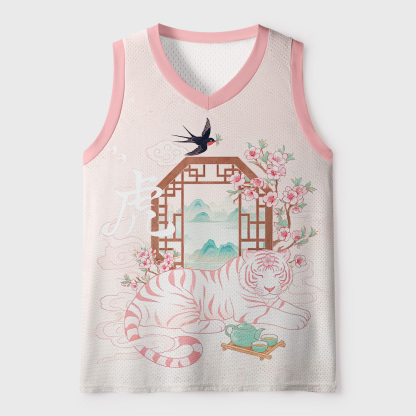 Tokyo-Tiger Sakura White Tiger Mesh Tank Top