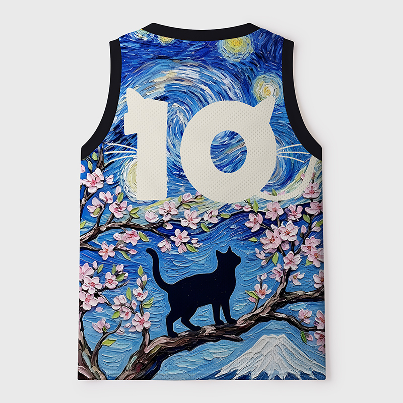 Tokyo-Tiger Sakura Starry Cat Mesh Tank Top