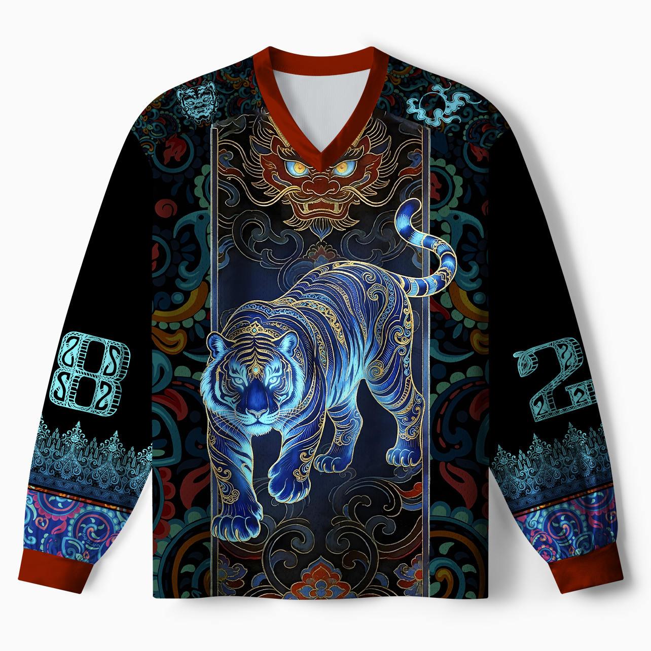 Tokyo-Tiger Forge Yourself Azure Tiger Paneled Long Sleeve Jersey