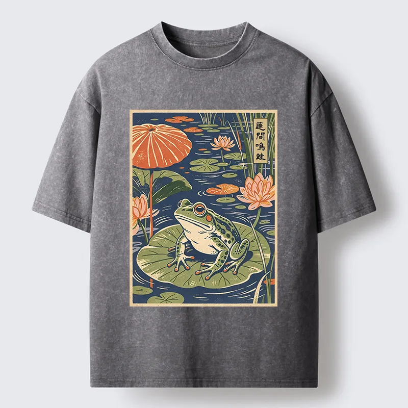 Tokyo-Tiger Frog In Lotus Pond Washed T-Shirt