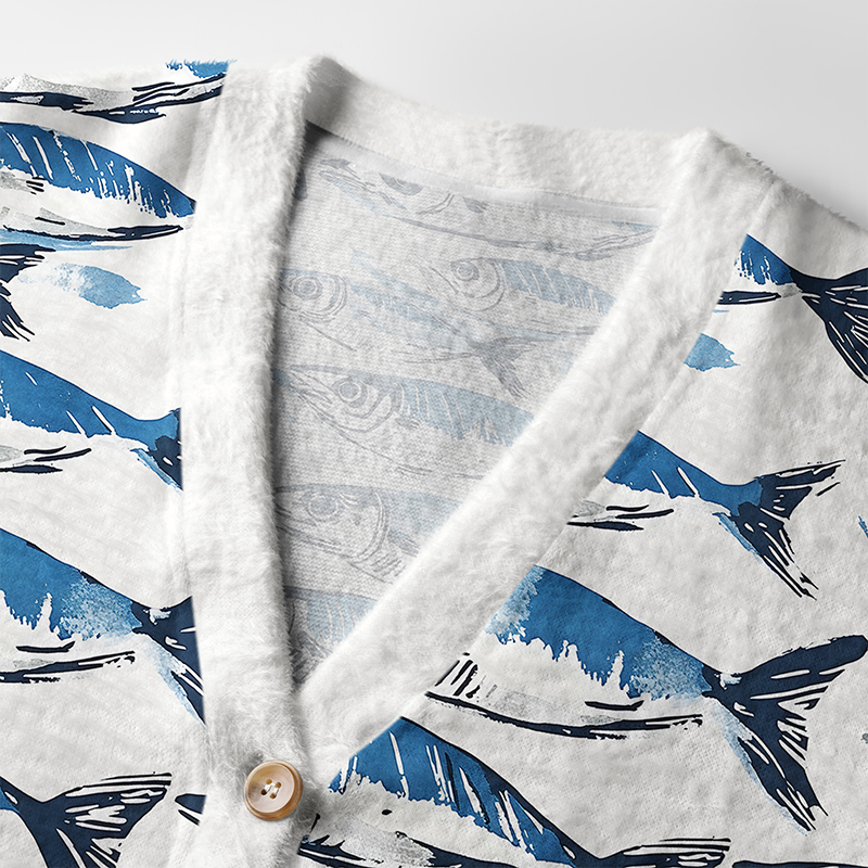 Tokyo-Tiger Oceanic Fish Ugly Cardigan Sweater