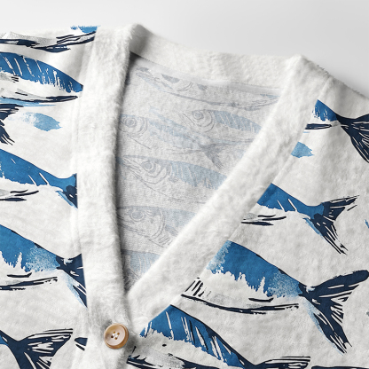Tokyo-Tiger Oceanic Fish Ugly Cardigan Sweater