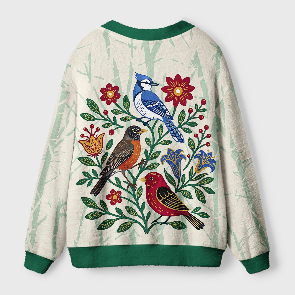 Tokyo-Tiger Floral Birdsong Ugly Cardigan Sweater