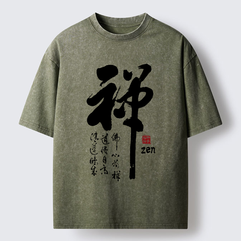 Tokyo-Tiger Oriental Ink Zen Art Washed T-Shirt