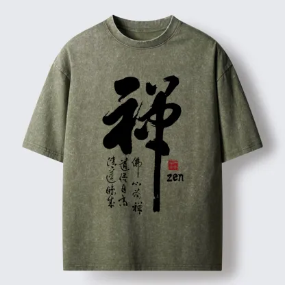 Tokyo-Tiger Oriental Ink Zen Art Washed T-Shirt