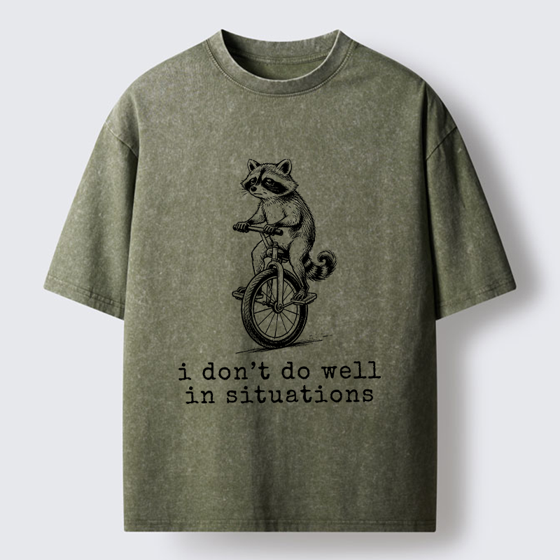 Tokyo-Tiger Raccoon Unicycle Meme Washed T-Shirt