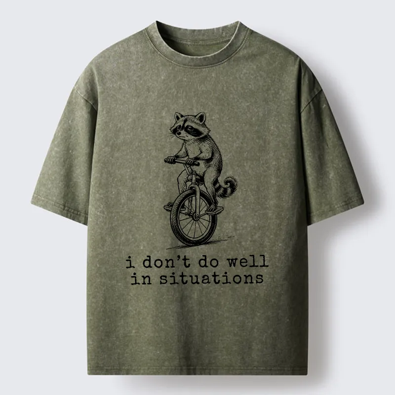 Tokyo-Tiger Raccoon Unicycle Meme Washed T-Shirt