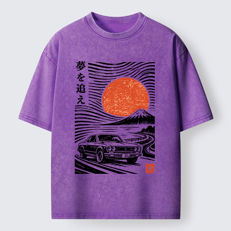 Tokyo-Tiger Ukiyo Retro Car Art Washed T-Shirt