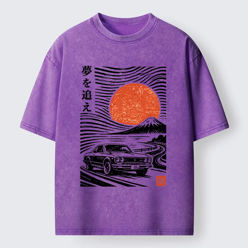 Tokyo-Tiger Ukiyo Retro Car Art Washed T-Shirt