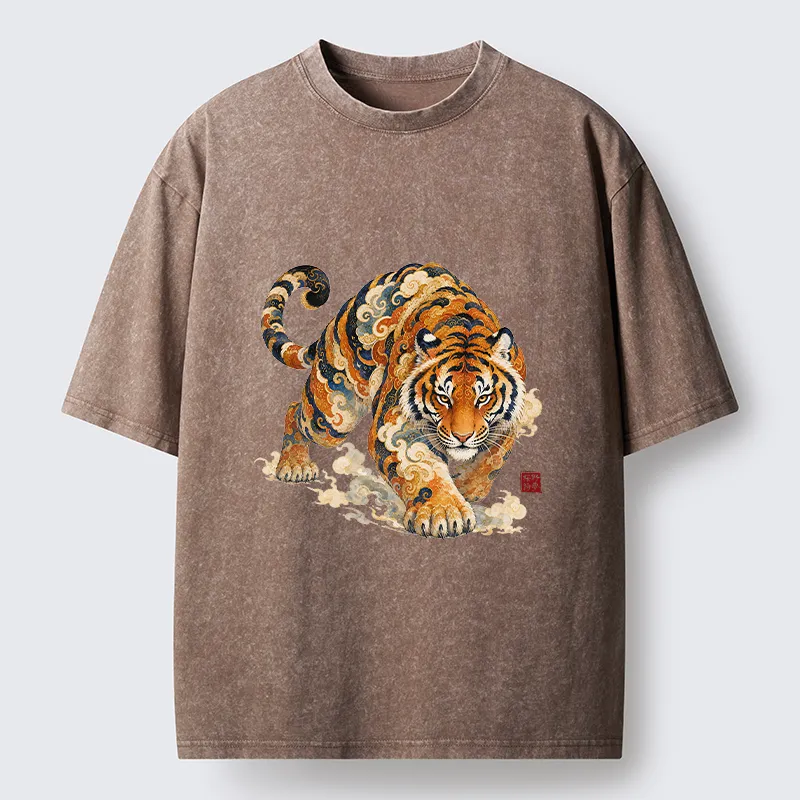 Tokyo‑Tiger Vintage Cloud Tiger Print Washed T‑Shirt Sale
