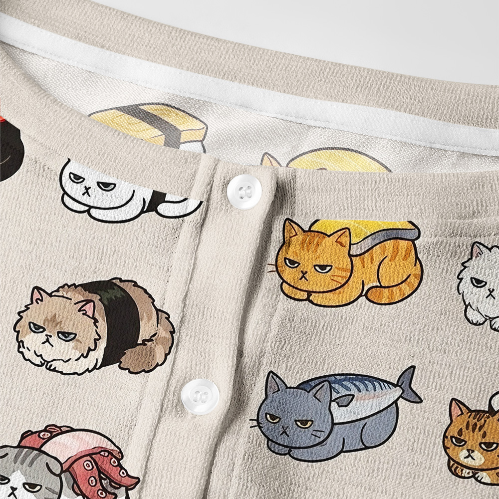 Tokyo-Tiger Cat Sushi Pattern Women's Fuzzy Cropped Sweatshirt