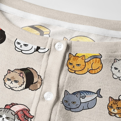 Tokyo-Tiger Cat Sushi Pattern Women's Fuzzy Cropped Sweatshirt