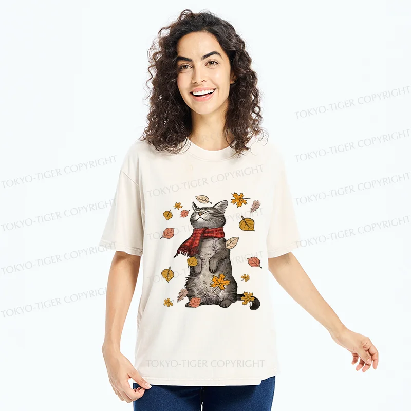 Tokyo-Tiger Autumn Cat Washed T-Shirt