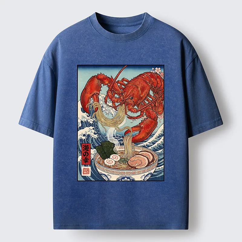 Tokyo-Tiger Lobster Ramen Wave Washed T-Shirt