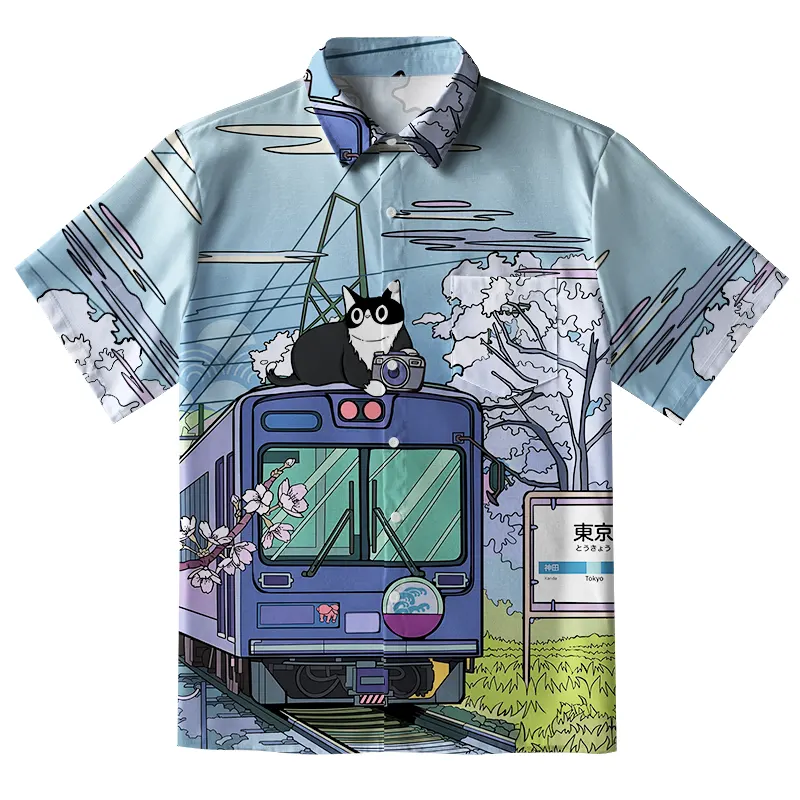 Tokyo-Tiger Black Cat On The Train Button-up Shirt