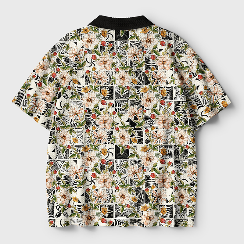 Tokyo-Tiger Tropical Floral Delight Crochet Polo Shirt