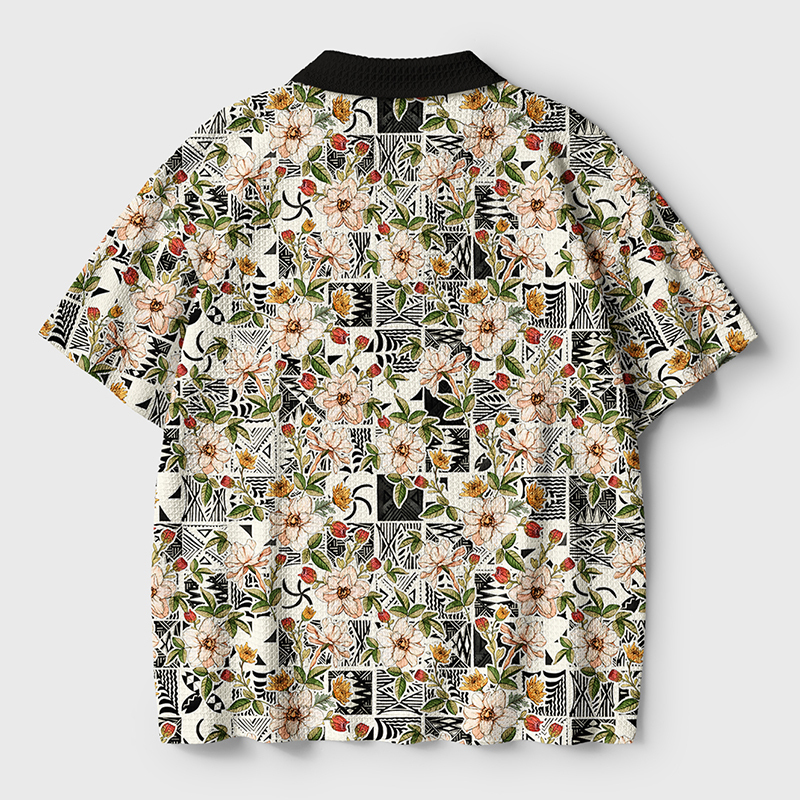 Tokyo-Tiger Tropical Floral Delight Crochet Polo Shirt