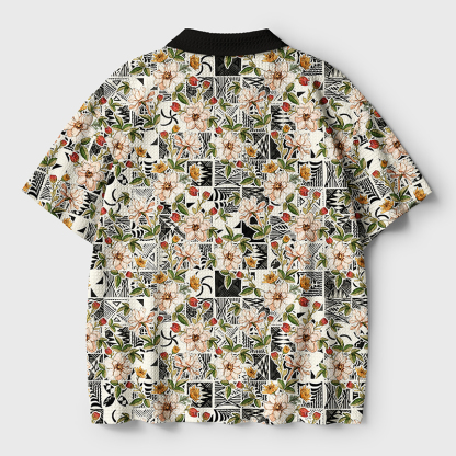 Tokyo-Tiger Tropical Floral Delight Crochet Polo Shirt