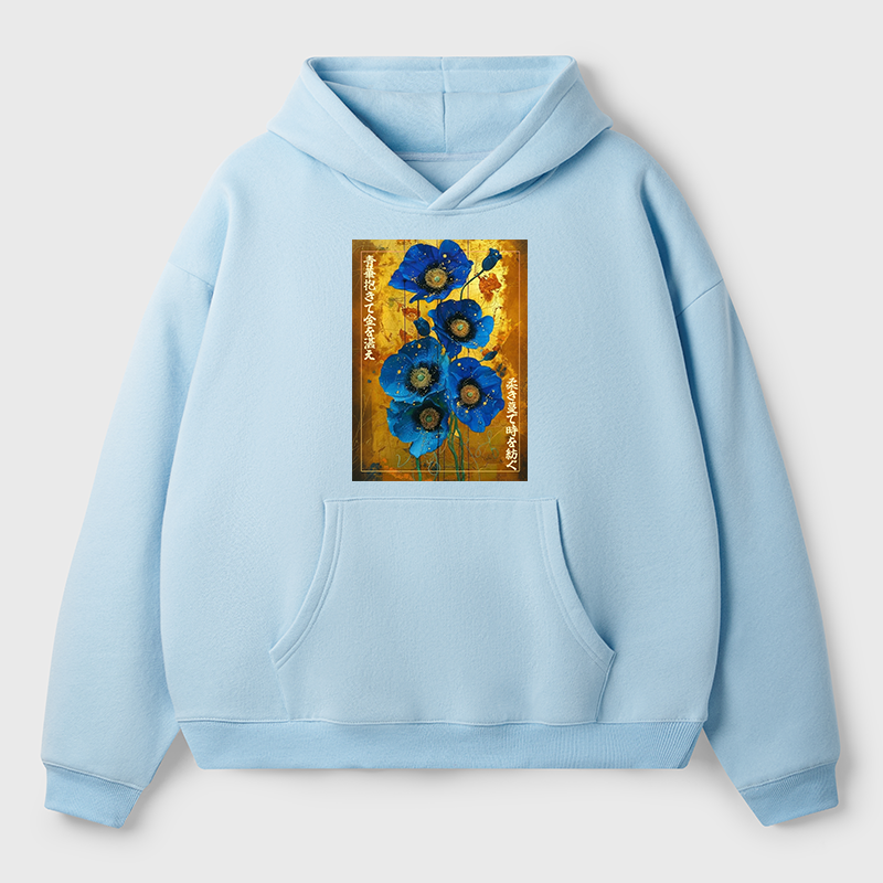 Tokyo-Tiger Shiny Blue Flower Warm Golden Background Adult Fleece Hoodie