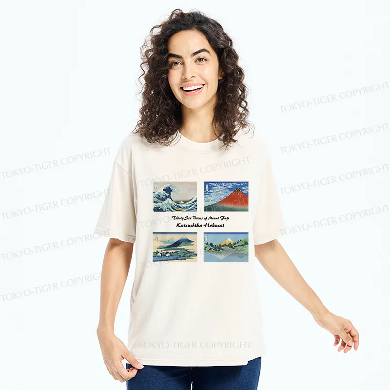 Tokyo-Tiger Japanese Famous Paintings Washed T-Shirt