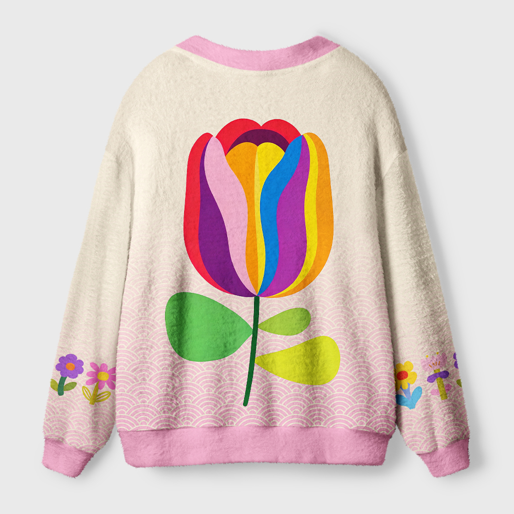 Tokyo-Tiger Rainbow Tulip Bloom Ugly Cardigan Sweater
