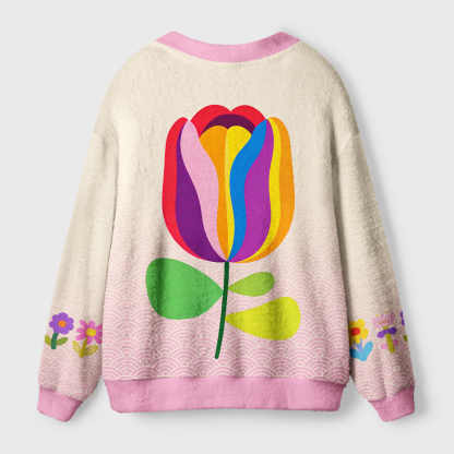 Tokyo-Tiger Rainbow Tulip Bloom Ugly Cardigan Sweater