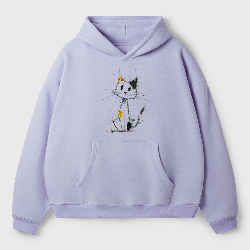 Tokyo-Tiger Minimal Splash Ink Cute Cat Adult Fleece Hoodie