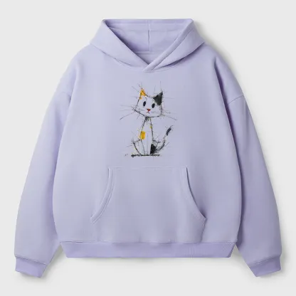 Tokyo-Tiger Minimal Splash Ink Cute Cat Adult Fleece Hoodie