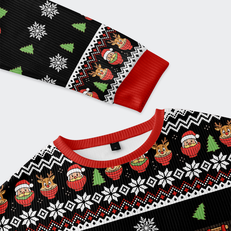 Tokyo-Tiger Reindeer Eating Ramen Christmas Ugly Sweatshirt