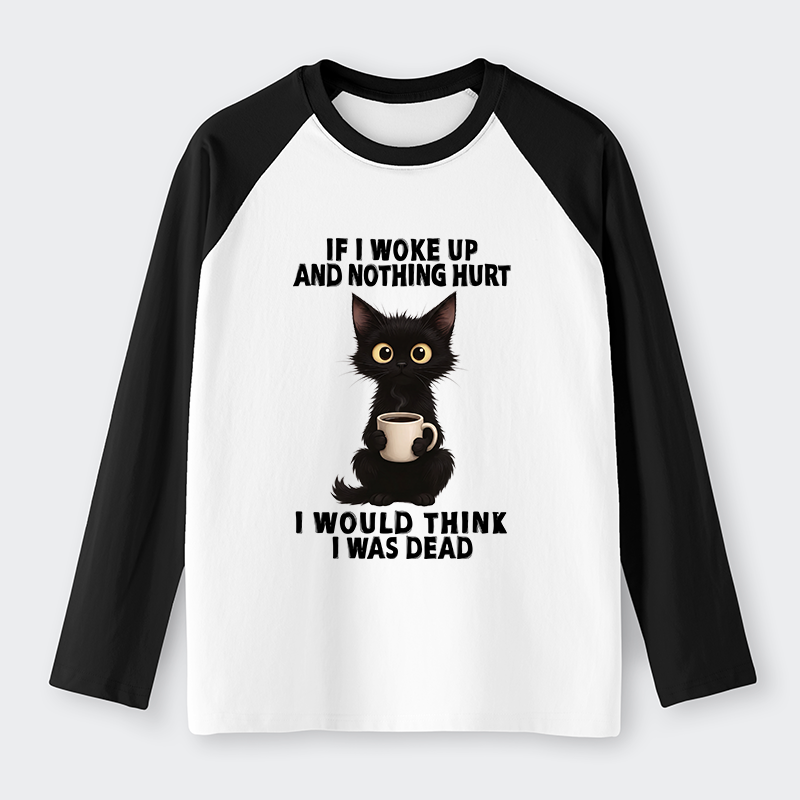 Tokyo-Tiger Funny Cute Black Cat And Coffee Meme Raglan Long Sleeve T-shirt
