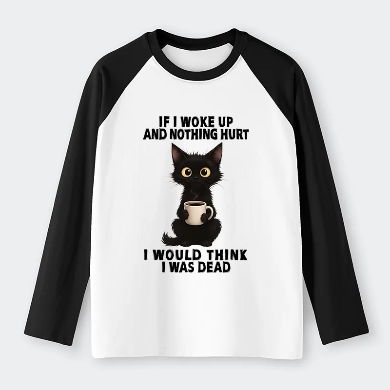 Tokyo-Tiger Funny Cute Black Cat And Coffee Meme Raglan Long Sleeve T-shirt