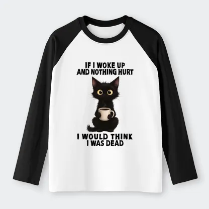 Tokyo-Tiger Funny Cute Black Cat And Coffee Meme Raglan Long Sleeve T-shirt