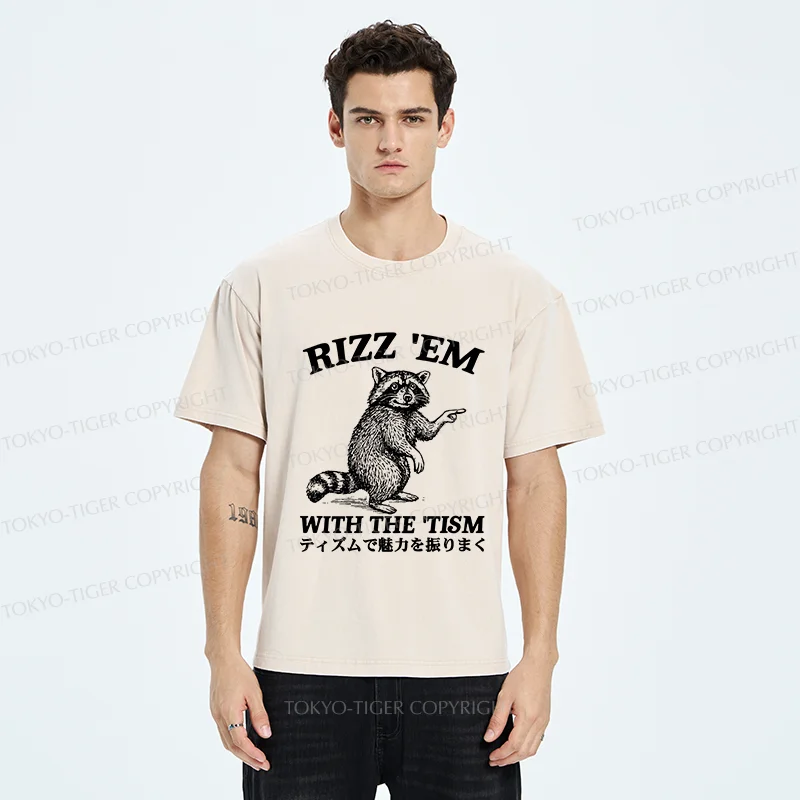 Tokyo-Tiger Funny Raccoon Charm Washed T-Shirt